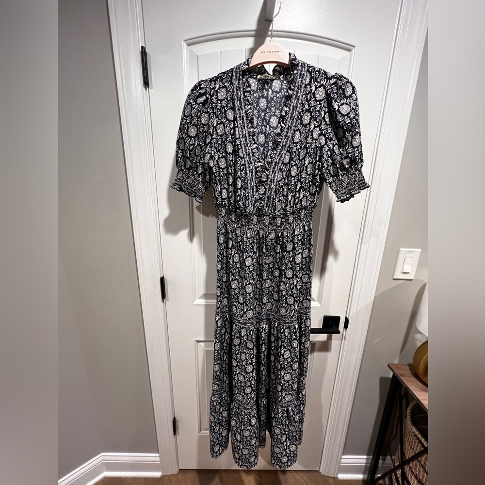 Max Studio Navy and White tiered maxi Dress